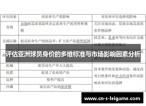评估亚洲球员身价的多维标准与市场影响因素分析 评估亚洲球员身价的多维标准与市场影响因素分析
